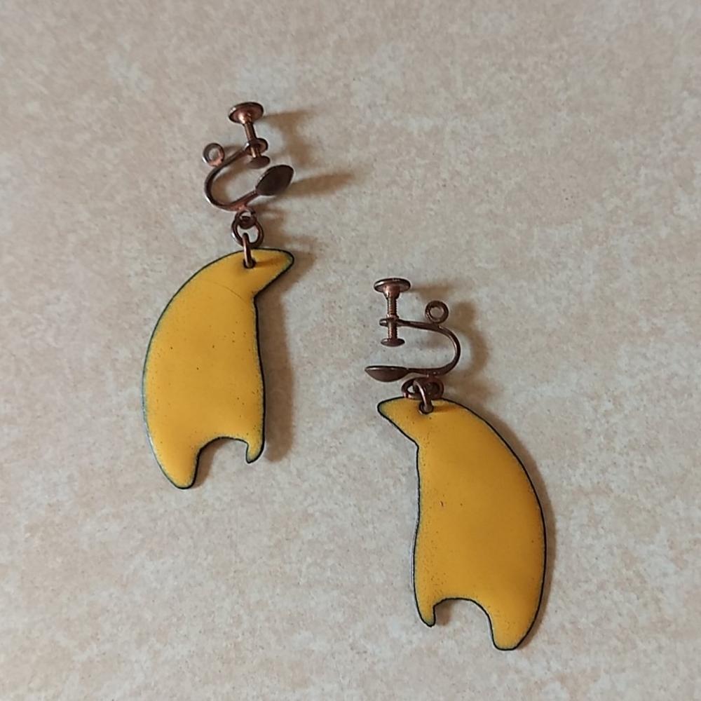 Yellow Abstract Enameled Earrings
